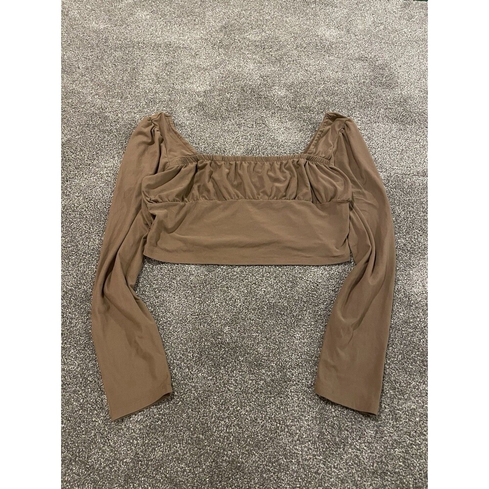 Feathers Long Sleeve Brown Crop Top XL